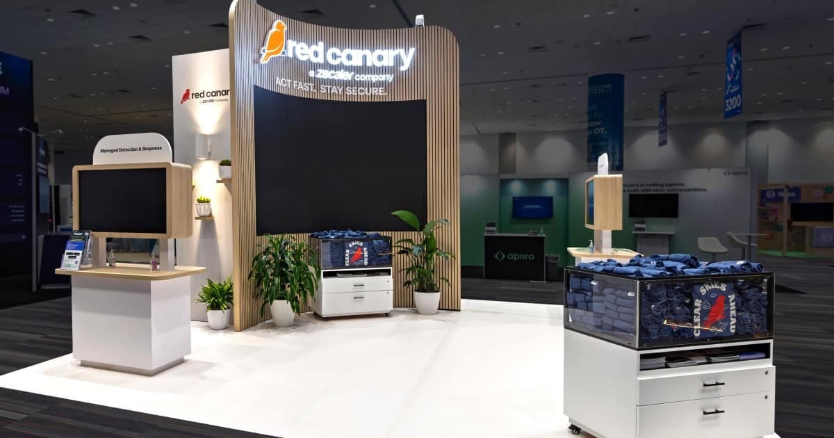 Sparks-designed Red Canary "Act Fast, Stay Secure" booth at RSAC 2026 — managed detection and response exhibit built around rapid threat response.