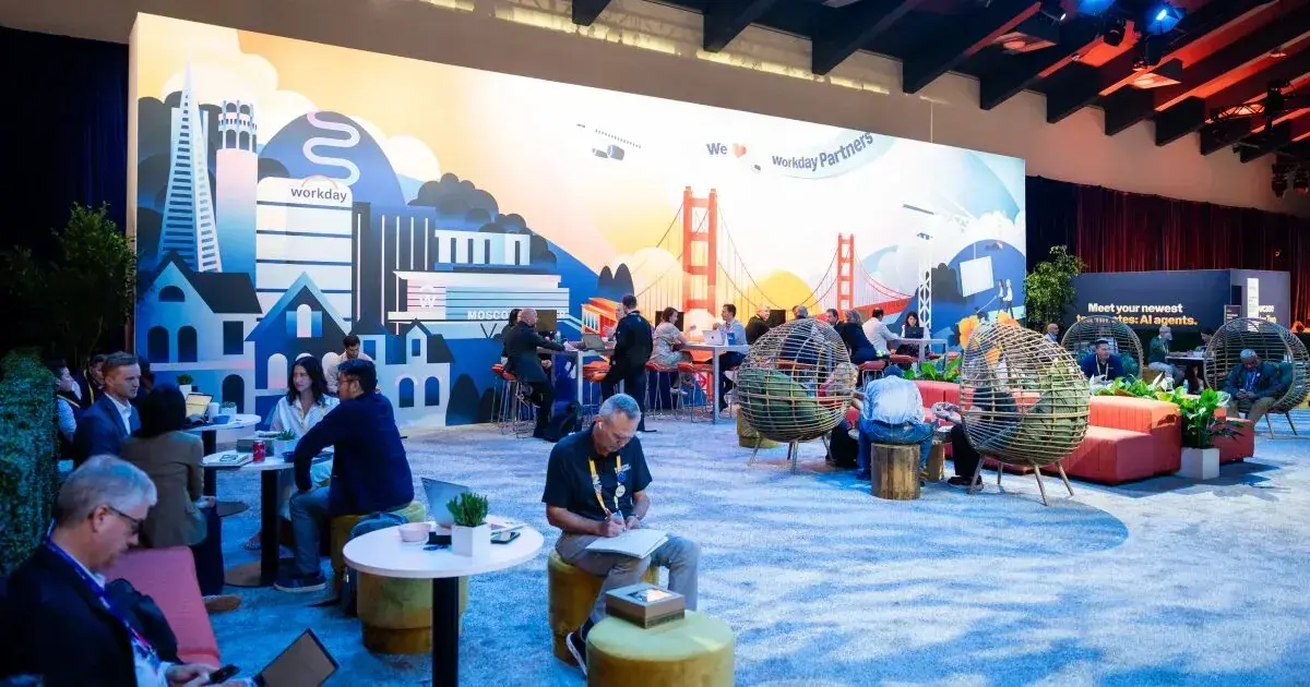 San Francisco–themed networking lounge at Workday Rising 2025
