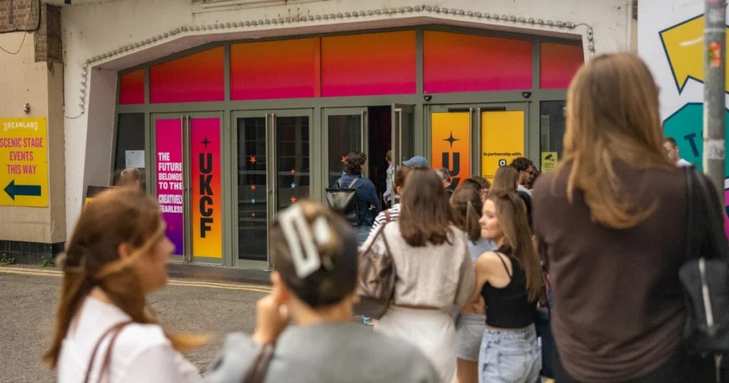 Attendees arriving at the Dreamland Margate venue for the UK Creative Festival 2026 UKCF gathering.