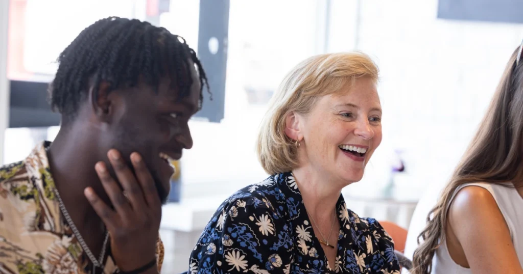 Sparks guests in conversation during the shared Fruits de Mer lunch at Angela's in Margate during the UK Creative Festival 2026.