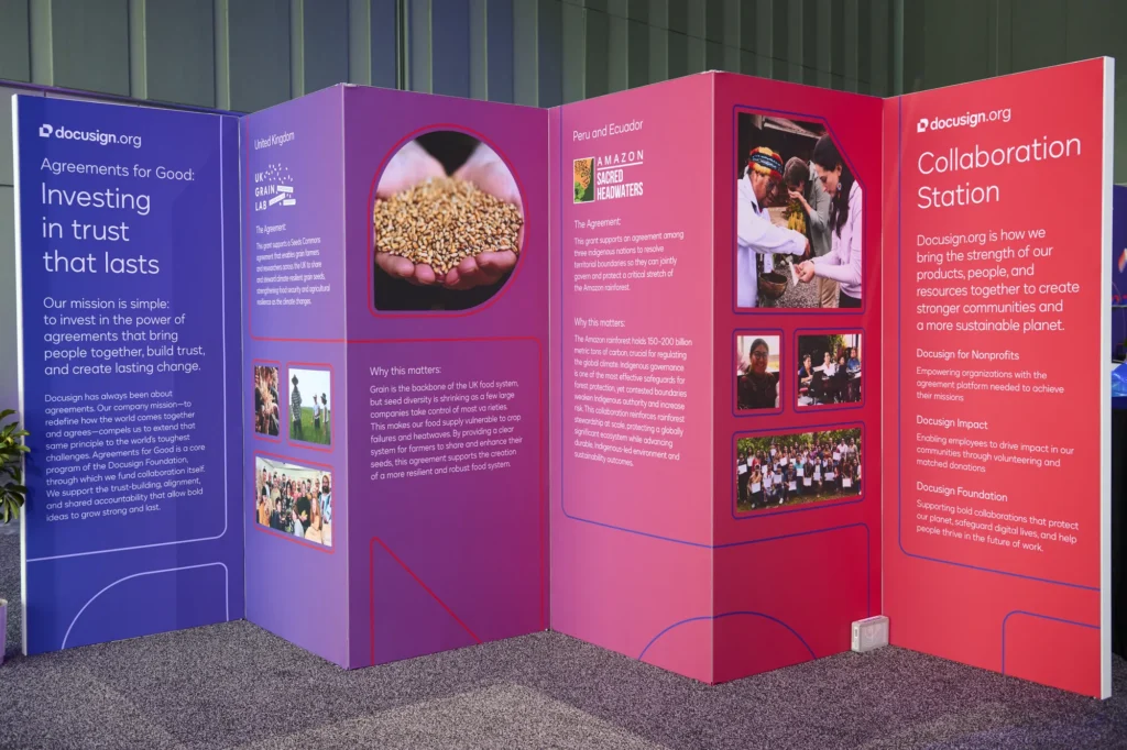 Agreements for Good collaboration station at Sparks-produced Docusign Momentum 2026 at the Javits Center — an activation supporting Docusign's mission-driven agreement work.