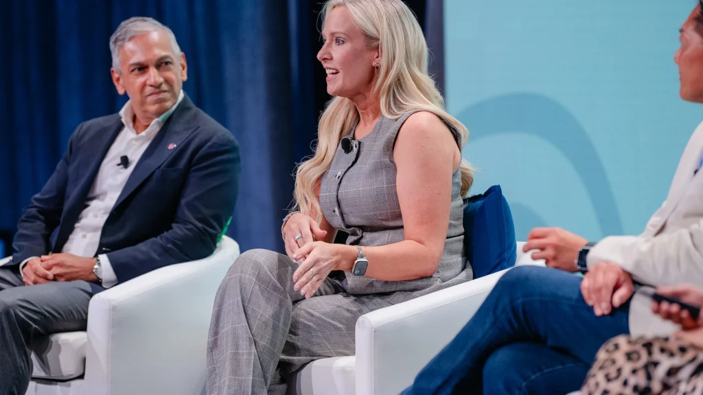 Sparks-hosted CEMA Summit 2026 Town Hall panel — Melissa Meloro (VP of Strategy at Sparks) moderates a discussion with Sherrif Karamat (President & CEO of PCMA/CEMA), Gary Murakami (CEMA Advisory Board Chair), and Kara Wooten (CEMA Advisory Board) at the Toronto main-stage Ask-Us-Anything session.
