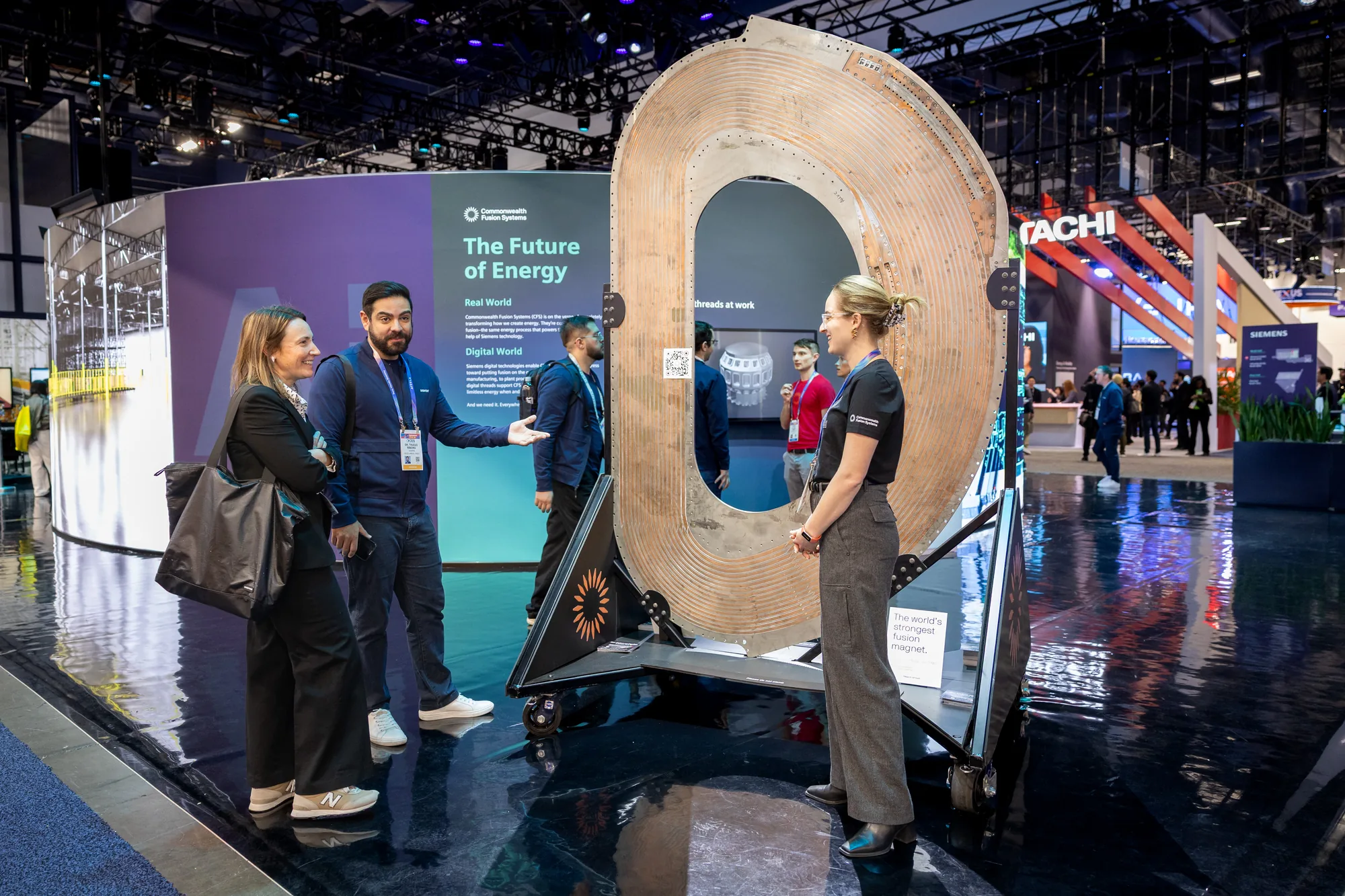 Commonwealth Fusion Systems' superconducting fusion magnet on display in "The Future of Energy" zone of the Siemens CES 2026 exhibit.
