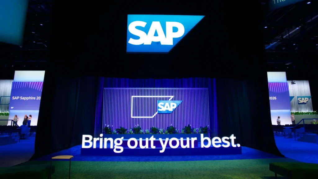 Theater stage featuring the SAP logo and the message Bring out your best